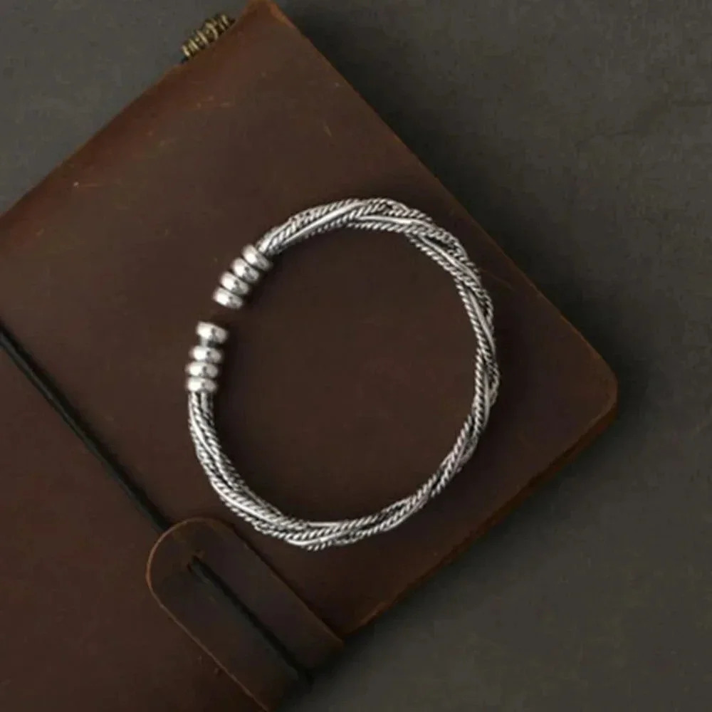 925 Sterling Silver Braided Modern Twist Cuff Bracelet Silver Bangle Bracelet - Picture 3 of 6